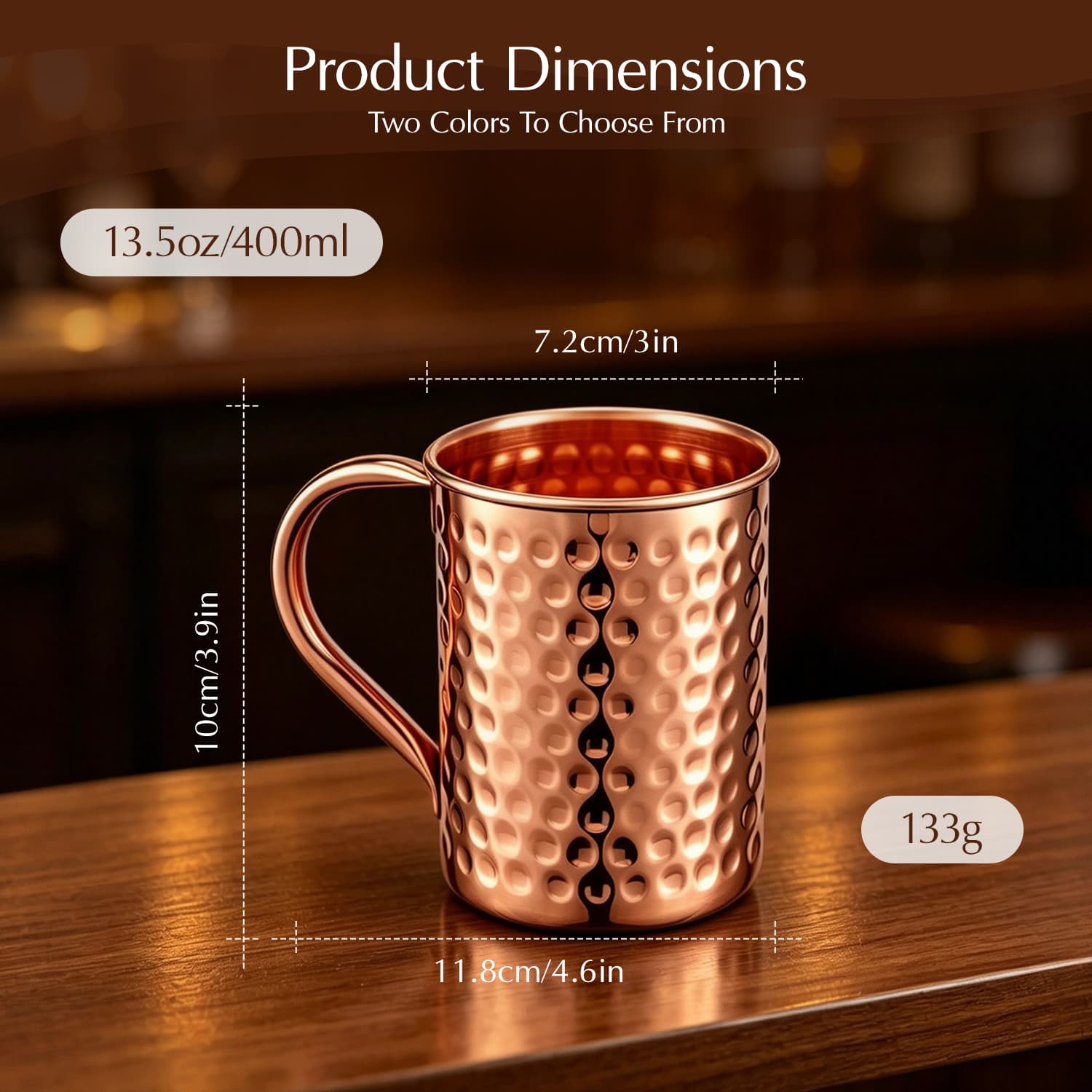400ml Hammered Copper Moscow Mule Mug Food-Grade Stainless Steel Cocktail Cup view 2
