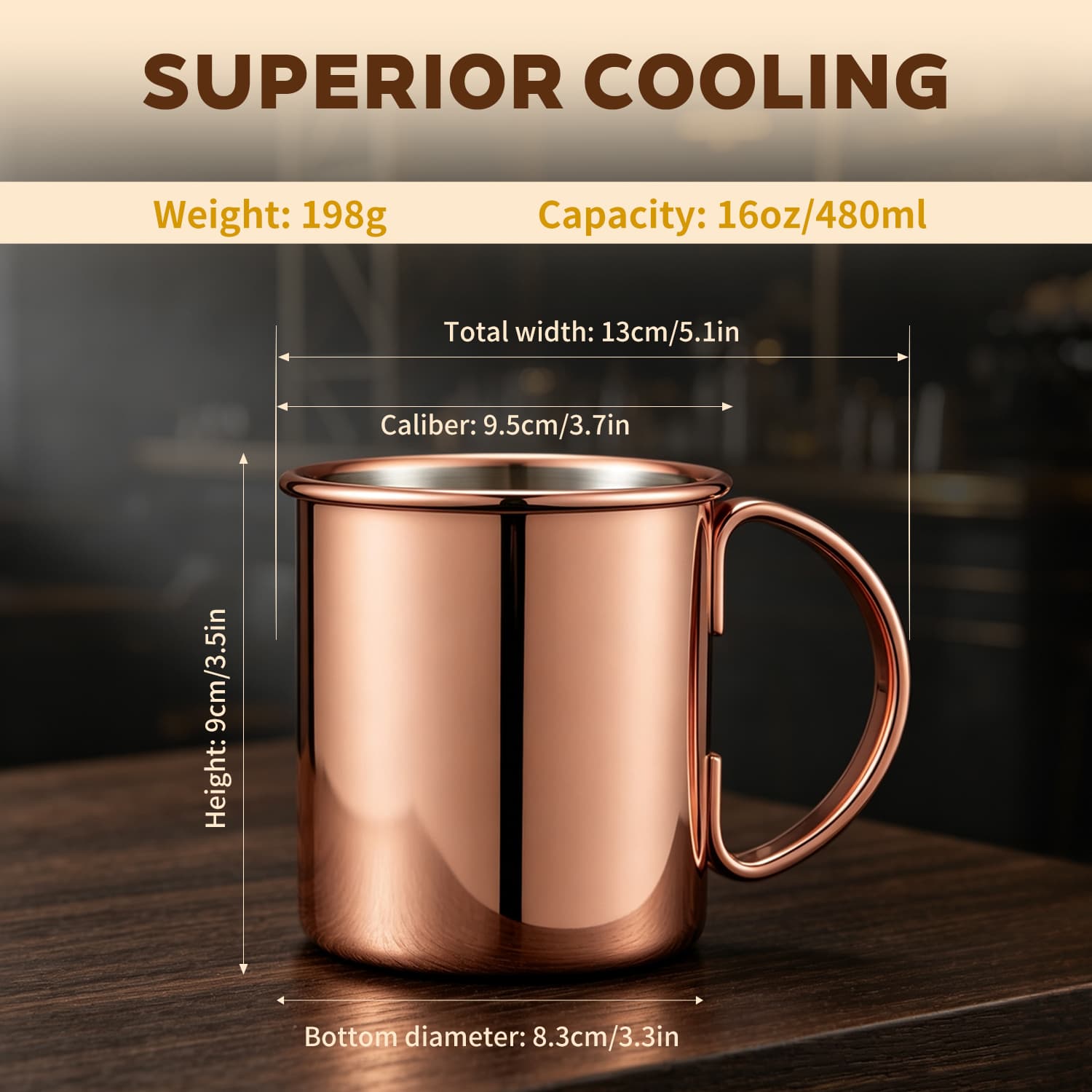 Barware Rose Gold Moscow Mule Mug 16oz Cold-Ready Cocktail Tumbler view 2