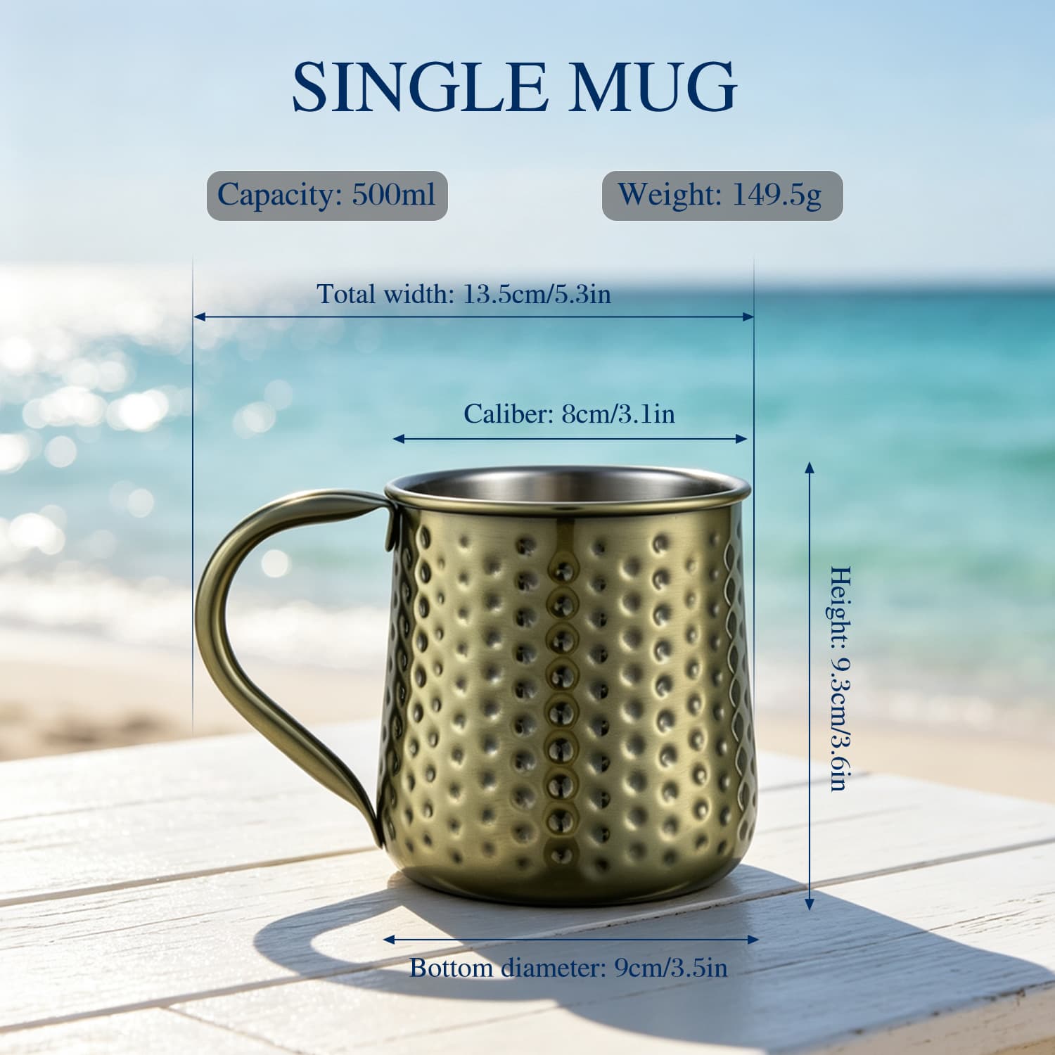 500ml Hammered Moscow Mule Mug Food-Grade 304 Stainless Steel view 2