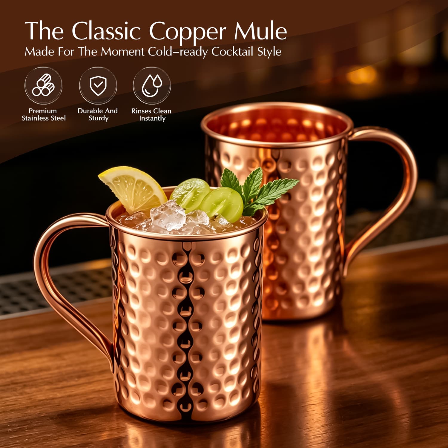 400ml Hammered Copper Moscow Mule Mug Food-Grade Stainless Steel Cocktail Cup view 5