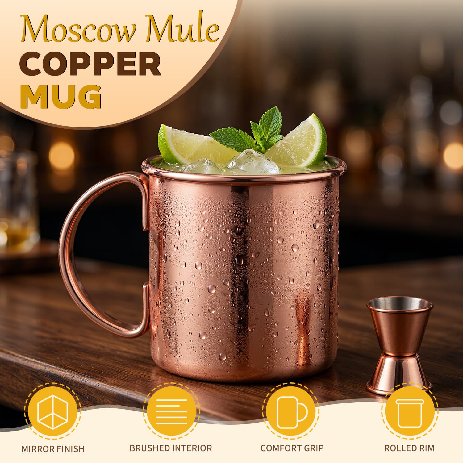 Barware Rose Gold Moscow Mule Mug 16oz Cold-Ready Cocktail Tumbler view 4