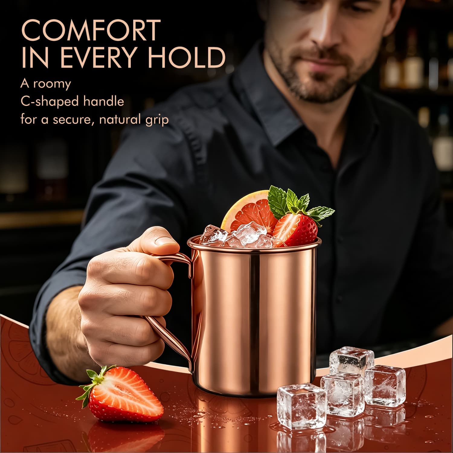 Premium 304 Stainless Steel Moscow Mule Mug - 430ml Rose Gold Copper Plated Cocktail Cup view 6