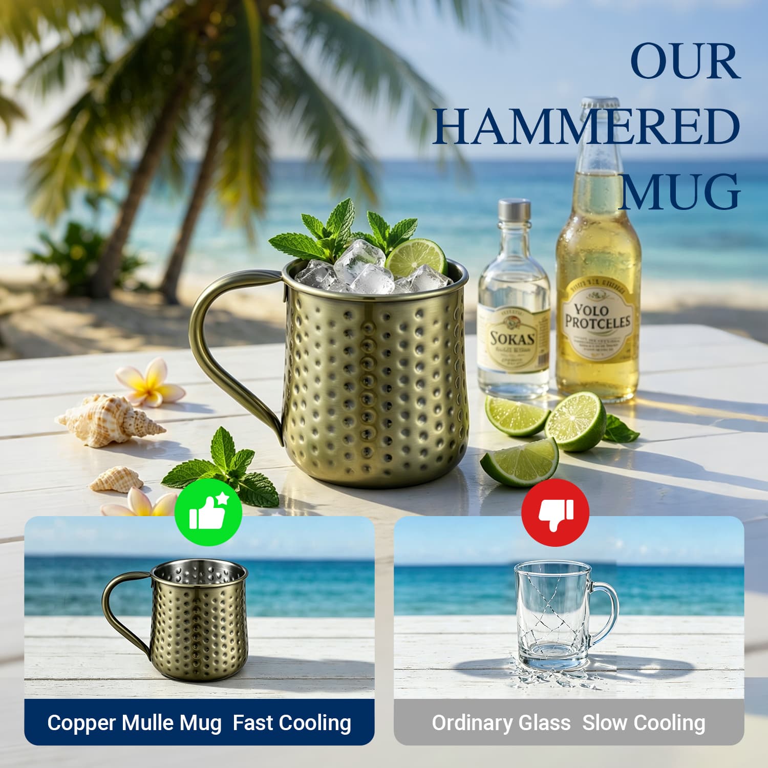 500ml Hammered Moscow Mule Mug Food-Grade 304 Stainless Steel view 6