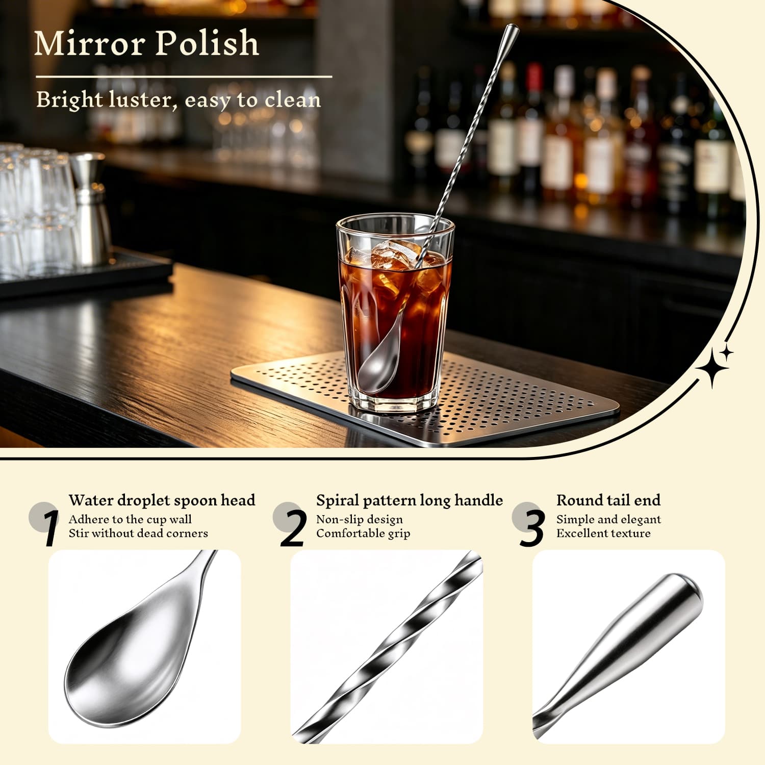 Stainless Steel Bar Spoon 12Inch Wholesale Cocktail Mixing Spoon view 3
