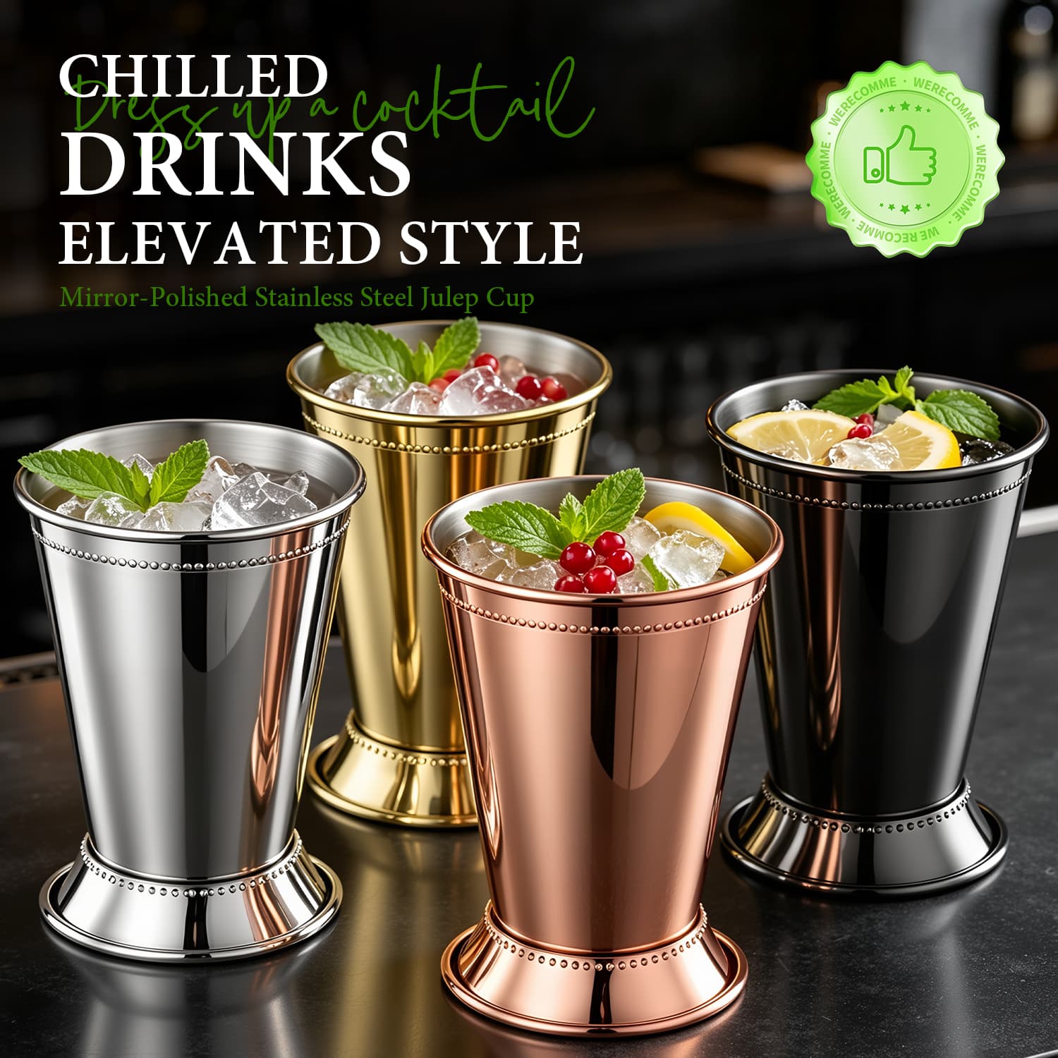 Professional 400ml Mint Julep Cup Mirror Finish Stainless Steel Cocktail Cup view 3