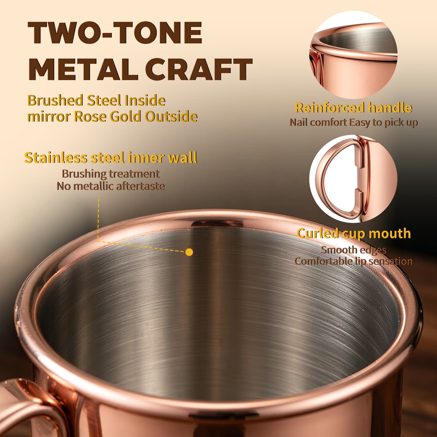 Barware Rose Gold Moscow Mule Mug 16oz Cold-Ready Cocktail Tumbler view 3
