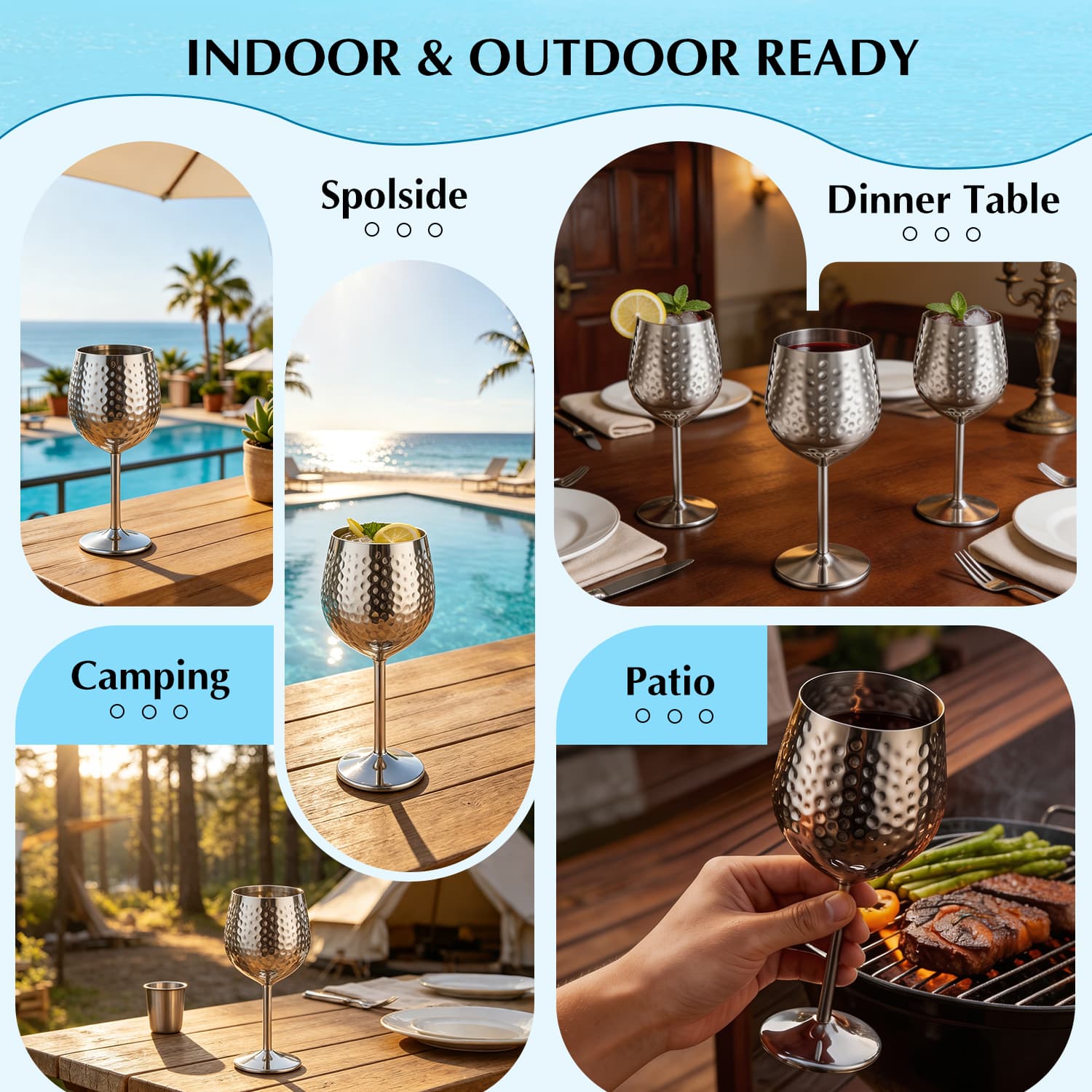 304 Stainless Steel Wine Glass 18oz Hammered Metal Wine Goblet view 4