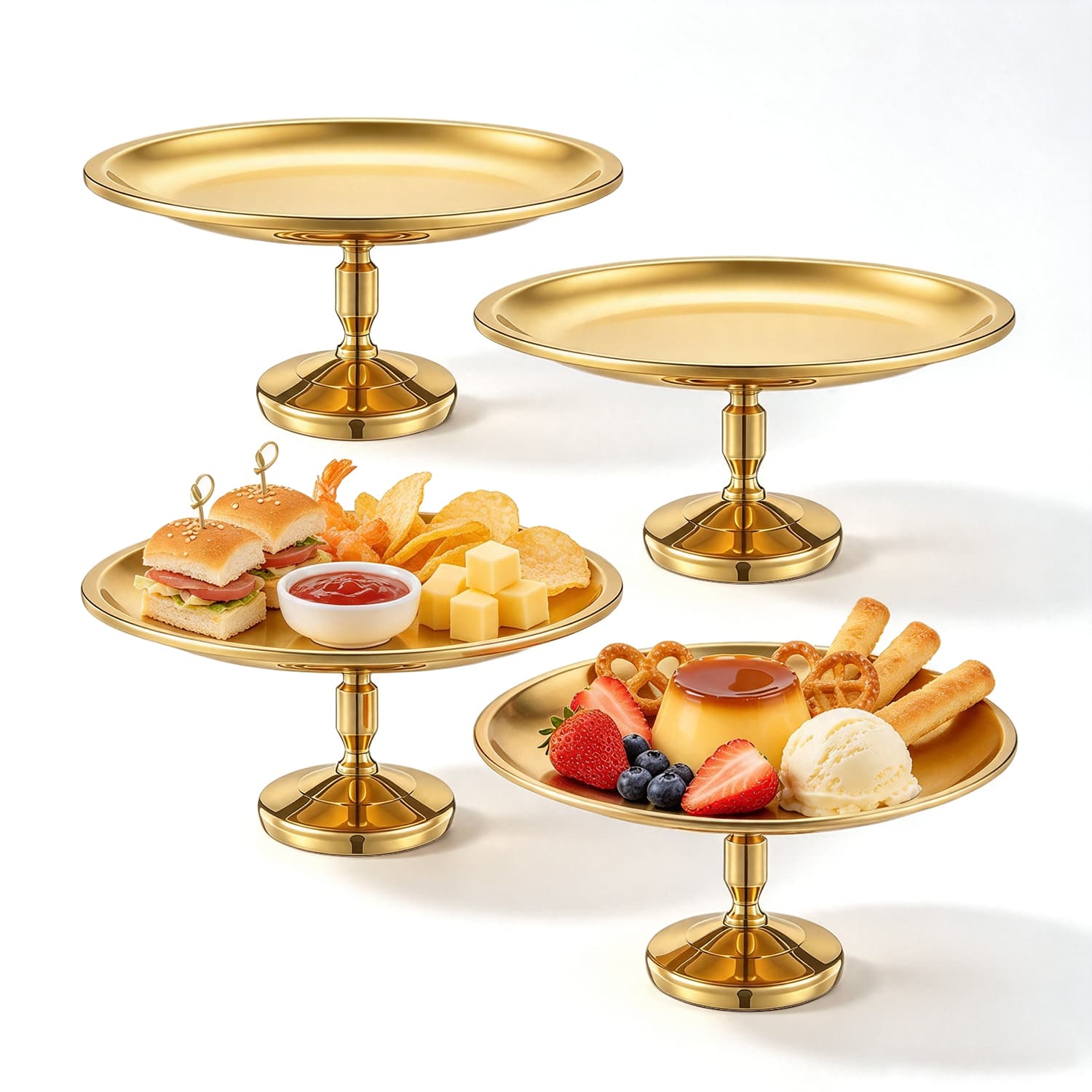 Gold Footed Dessert Plates 110ml Stainless Steel Serving Cups with Pedestal Base