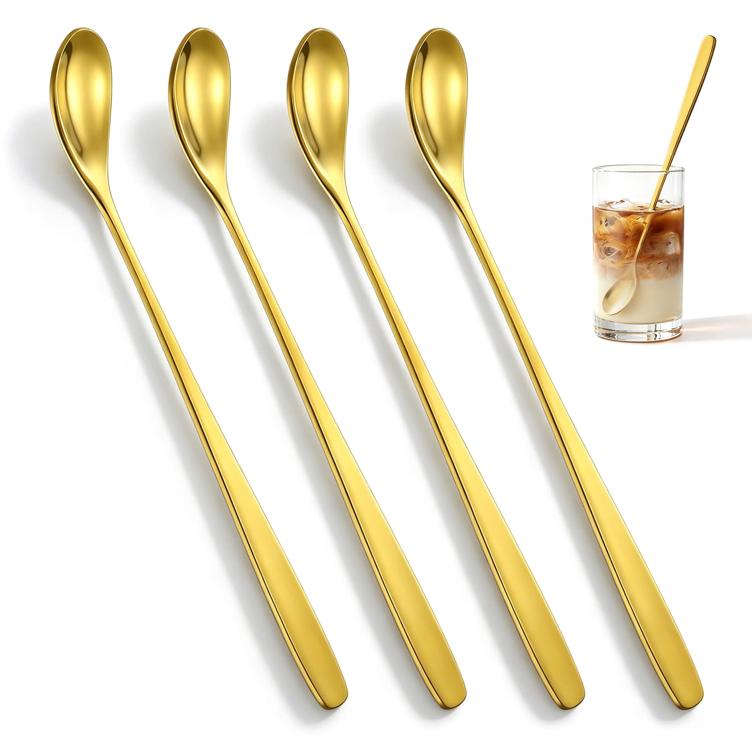 Wholesale 7.4inch Gold Long Handle Coffee Stirring Spoon