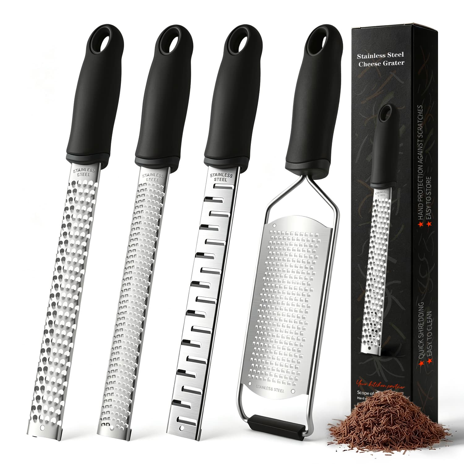 304 Stainless Steel Handheld Cheese Grater with PP+PTR Handle