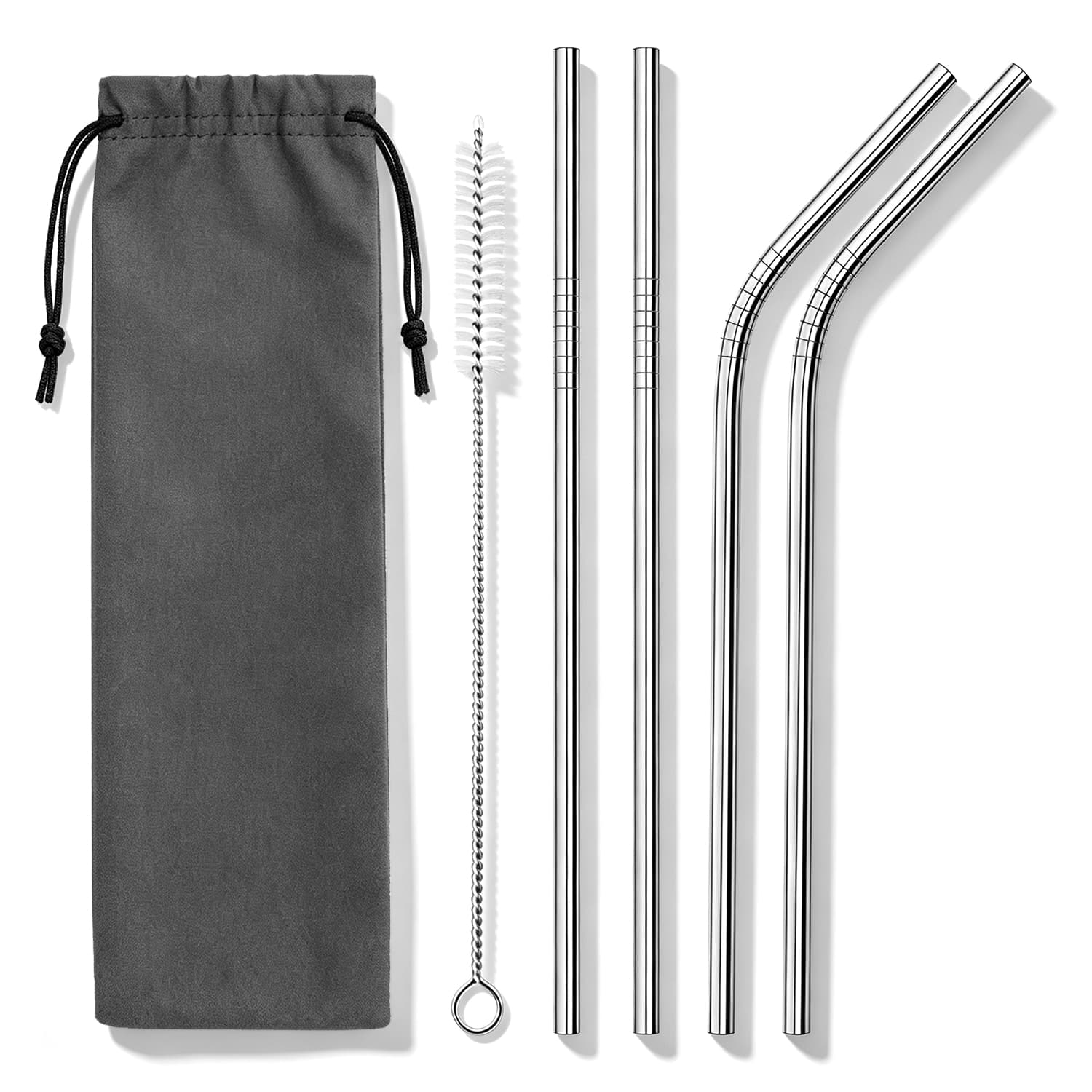 Stainless Steel Straws Reusable Metal Drinking Straws with Brush and Pouch