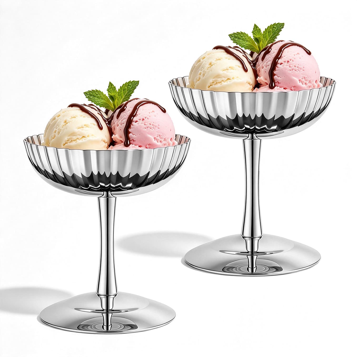 Stainless Steel Ice Cream Coupe 150ml Ribbed Dessert Cup with Pedestal Stem