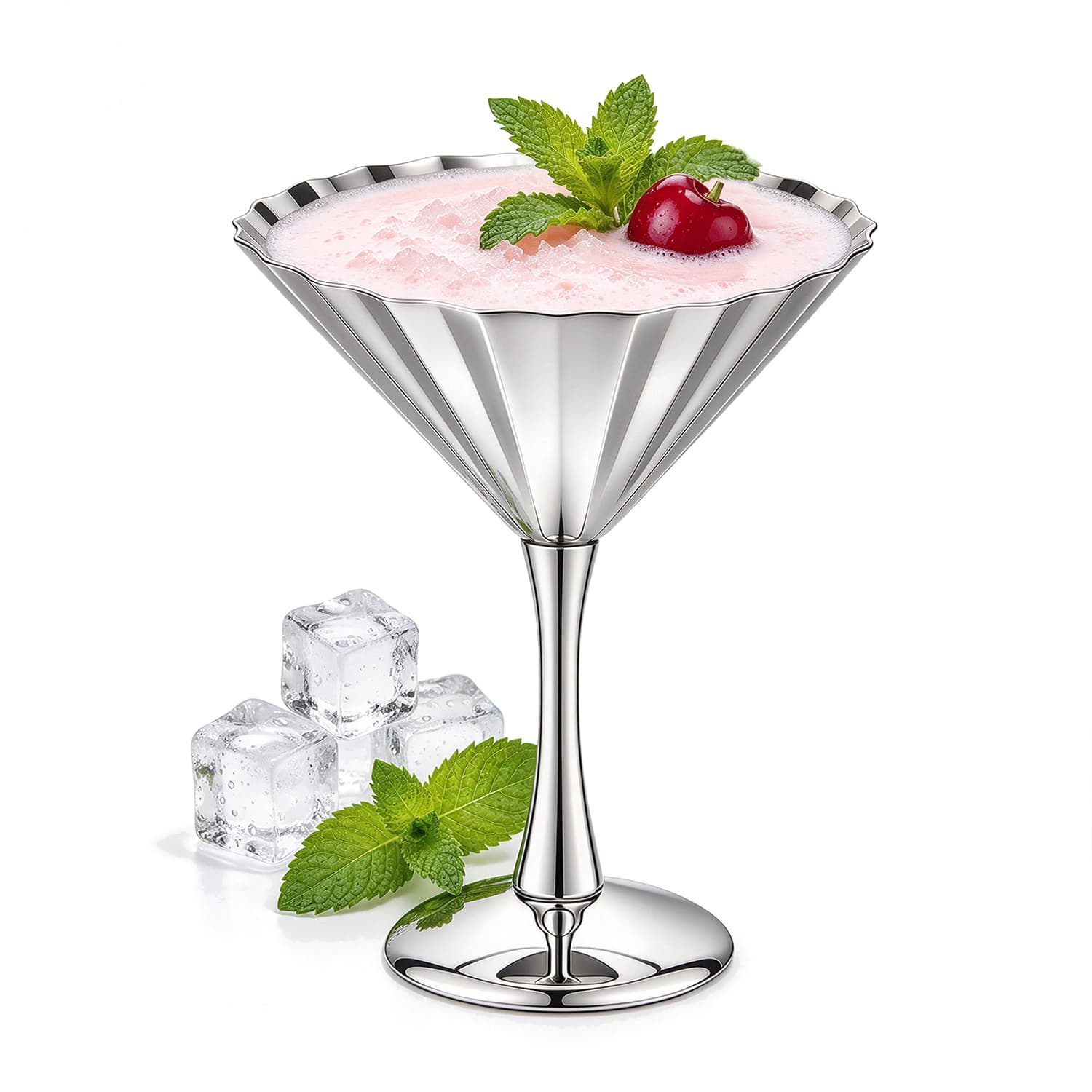 Stainless Steel Martini Glass 200ml Fluted Cocktail Coupe with Wavy Rim and Stem