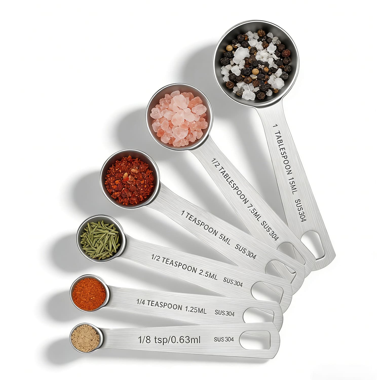 Stainless Steel Measuring Spoons Set of 6 Engraved SUS304 Teaspoon Tablespoon 0.63-15 ml