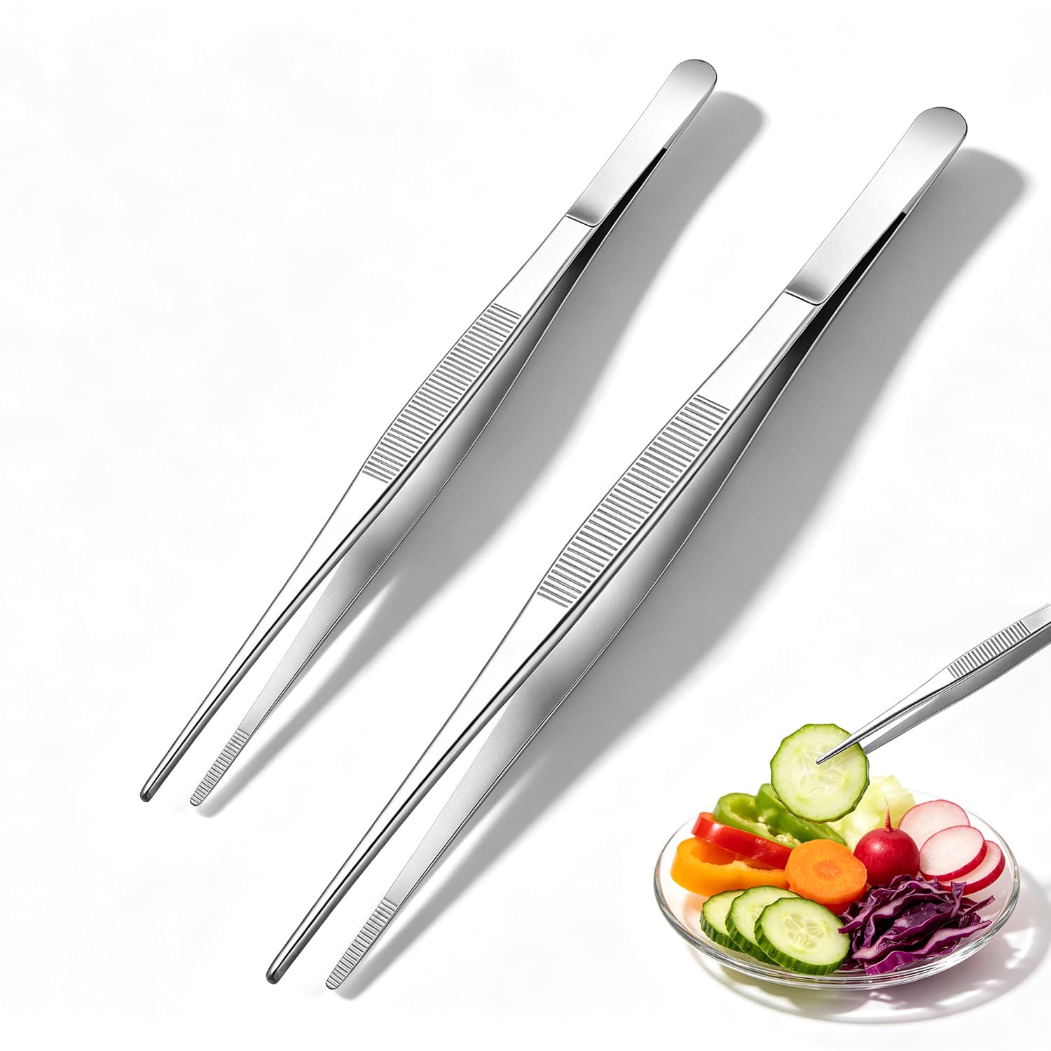 Stainless Steel Straight Headed Tweezers for Cooking and Plating