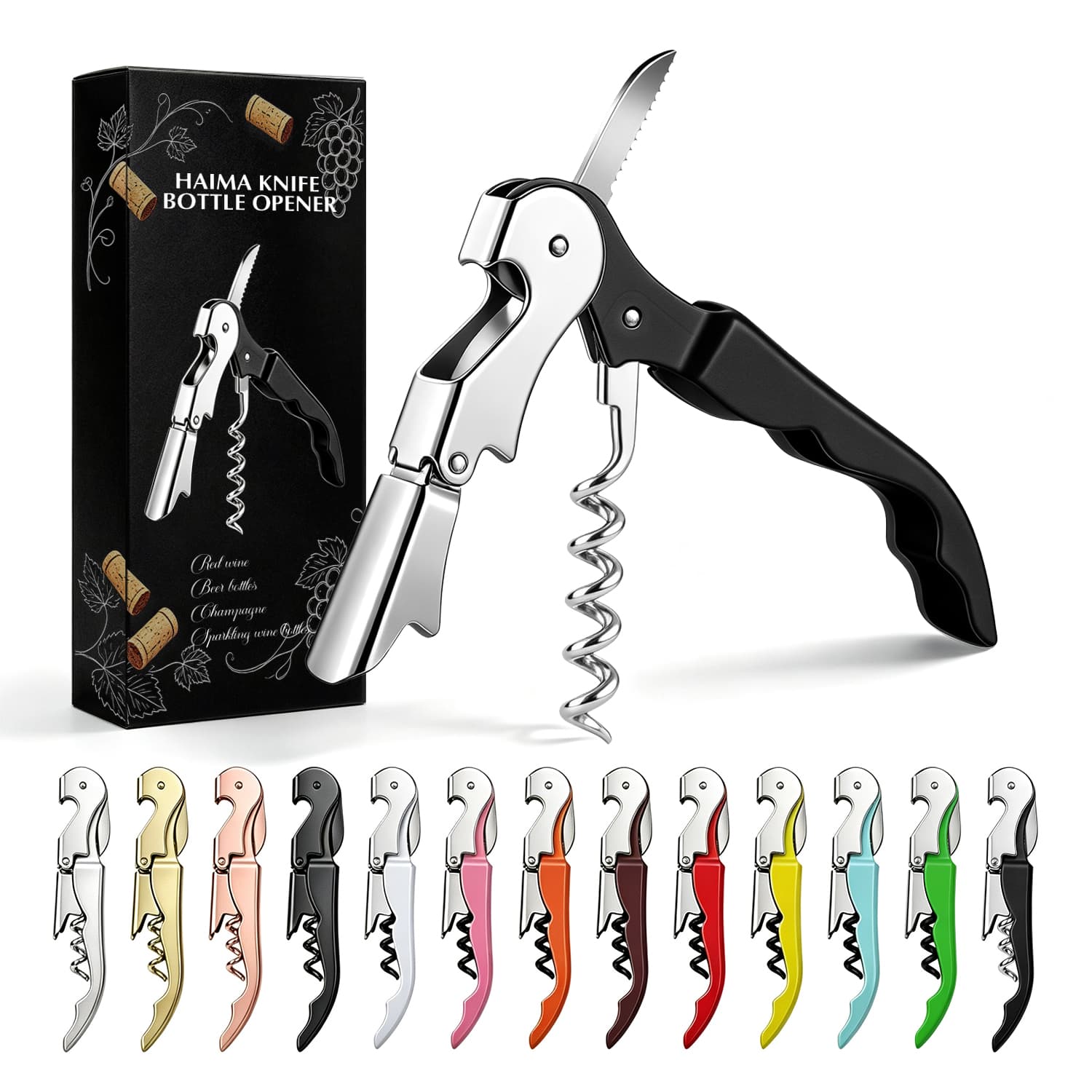 Waiter's Corkscrew 3-in-1 Stainless Steel Wine Opener with Foil Cutter & Beer Bottle Opener