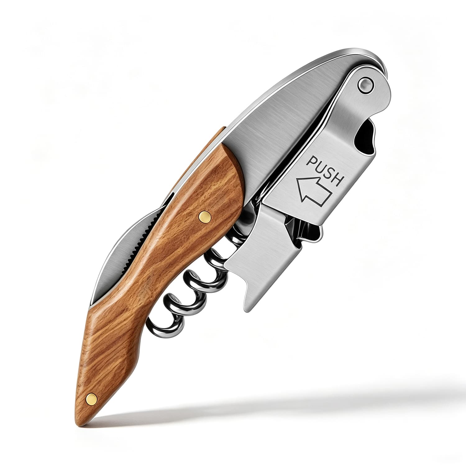 Wood Handle Waiter's Corkscrew 3-in-1 Wine Opener with Foil Cutter & Beer Bottle Opener